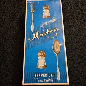 UNUSED Vintage 4-Piece Hostess Salad Server Set with Shakers